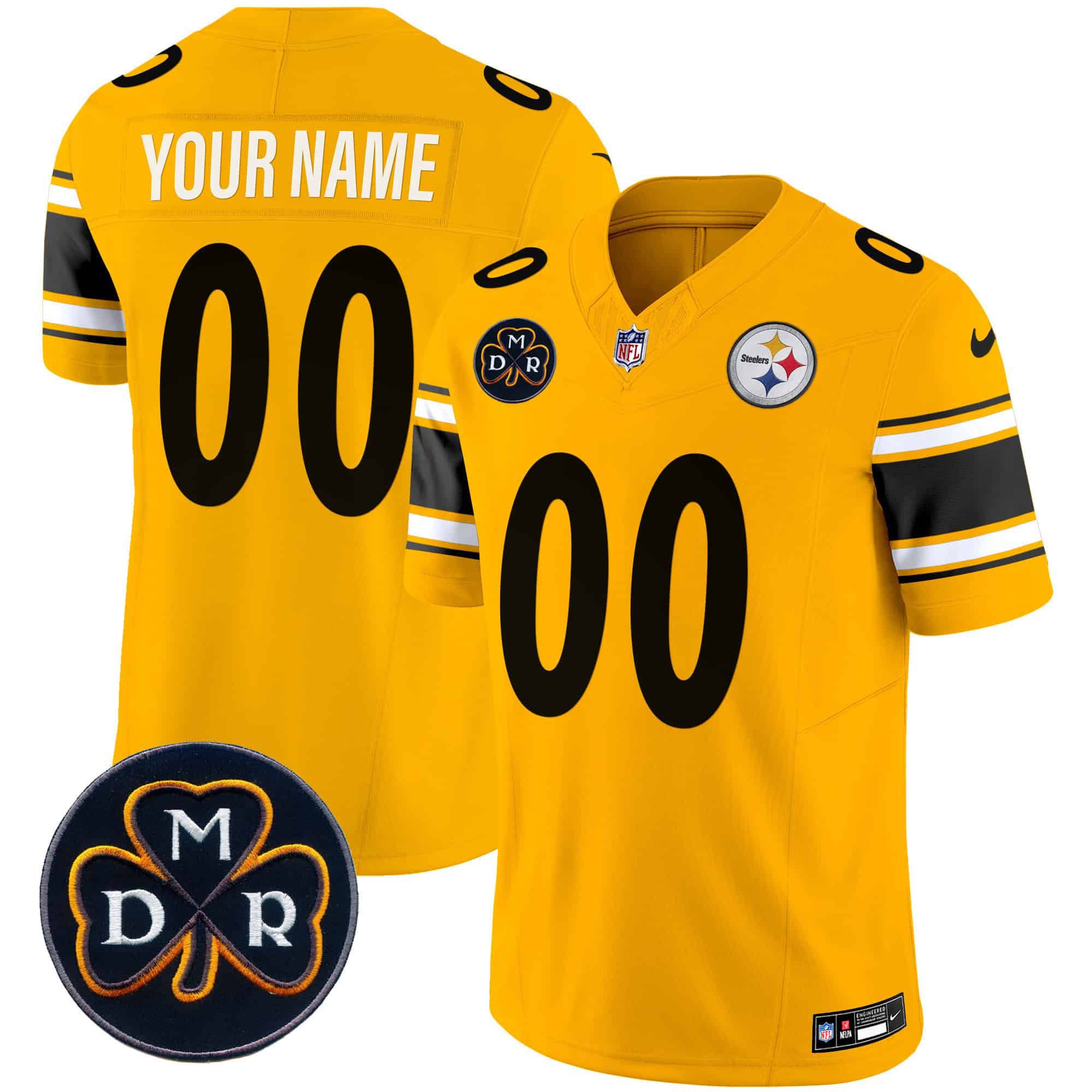Men Pittsburgh Steelers Yellow 2024 Nike DMR Patch Vapor Limited Custom NFL Jersey